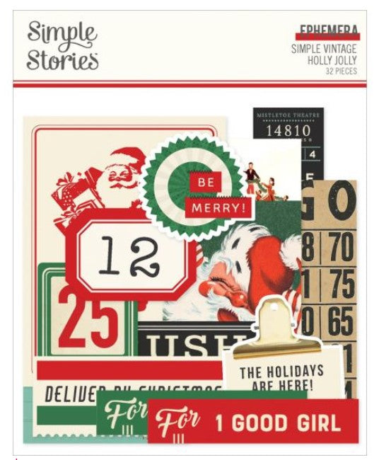 Holly Jolly Simple Vintage  32 Piece Ephemera