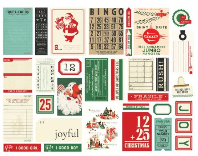 Holly Jolly Simple Vintage  32 Piece Ephemera